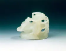 Jade finial of mandarin duck and lotus, late Ming dynasty, China, 1550-1644. Creator: Unknown