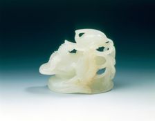 Jade finial of mandarin duck and lotus, late Ming dynasty, China, 1550-1644. Creator: Unknown