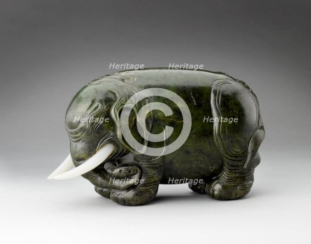 Jade figure of an elephant, 17th-18th century. Artist: Unknown.
