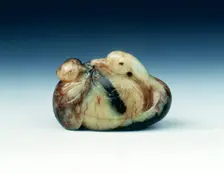 Jade goose with peaches, Song or Ming dynasty, China, 12th-15th century. Creator: Unknown