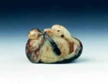 Jade goose with peaches, Song or Ming dynasty, China, 12th-15th century. Creator: Unknown