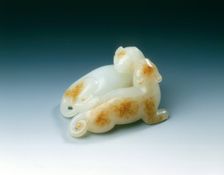 Jade group of two cats at play, Ming dynasty, China, 1368-1644. Creator: Unknown