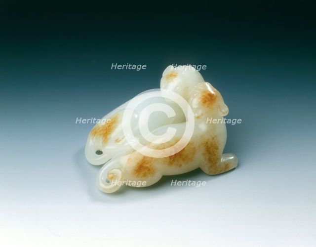 Jade group of two cats at play, Ming dynasty, China, 1368-1644. Creator: Unknown.
