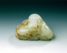 Jade group of two lion dogs with lingzhi spray, Ming dynasty, China, 1368-1644. Creator: Unknown