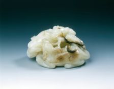 Jade group of two whitish dog-like animals, Ming dynasty, China, probably 16th century. Creator: Unknown