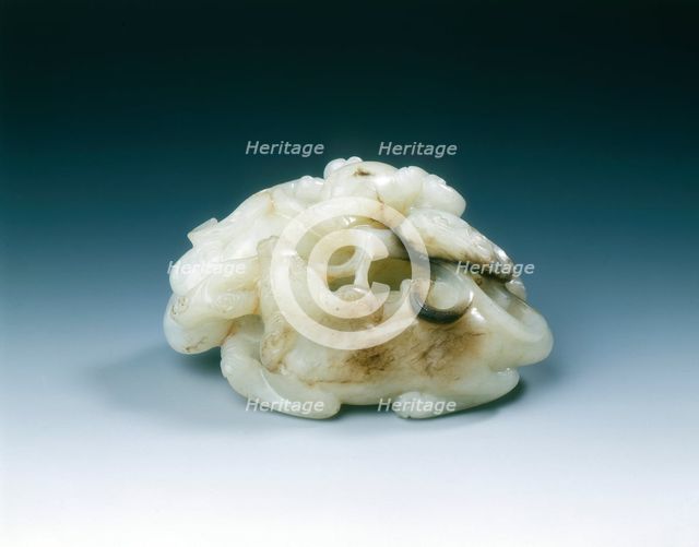 Jade group of two whitish dog-like animals, Ming dynasty, China, probably 16th century. Creator: Unknown.