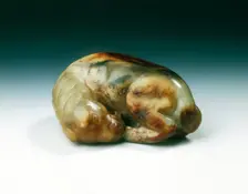 Jade horse with knotted tail biting its rear foot, Tang dynasty, China, 618-907. Creator: Unknown