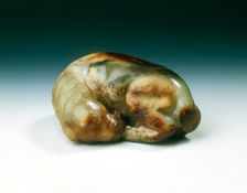 Jade horse with knotted tail biting its rear foot, Tang dynasty, China, 618-907