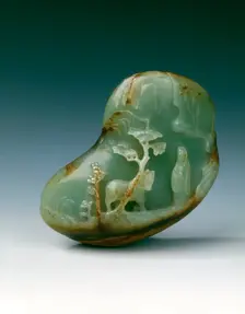 Jade landscape pebble of tethered horse and scholar, early Qing dynasty, China, late 17th century. Creator: Unknown