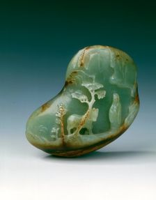 Jade landscape pebble of tethered horse and scholar, early Qing dynasty, China, late 17th century