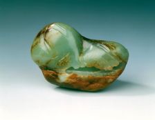 Jade landscape pebble of tethered horse and scholar, early Qing dynasty, China, late 17th century