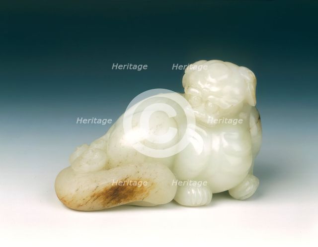 Jade lion dog, probably Kangxi period, early Qing dynasty, China, 1662-1722. Creator: Unknown.