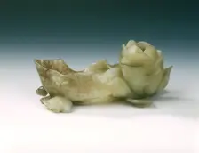 Jade lotus brushwasher with frog, duck and snail, late Ming dynasty, China, 1550-1644. Creator: Unknown