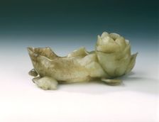 Jade lotus brushwasher with frog, duck and snail, late Ming dynasty, China, 1550-1644