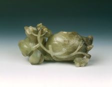 Jade lotus brushwasher with frog, duck and snail, late Ming dynasty, China, 1550-1644