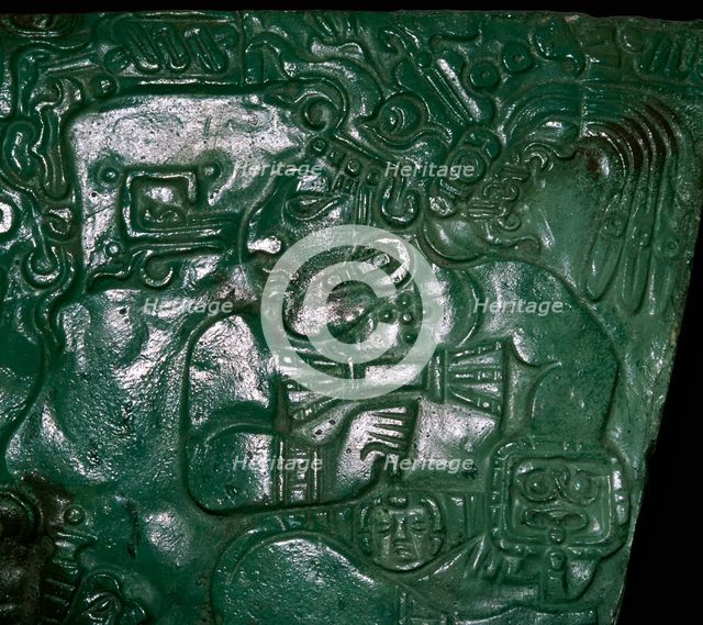 Jade Maya carving of a seated dignitary. Artist: Unknown