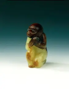 Jade monkey holding a peach, Yuan-early Ming dynasty, China, 13th-15th century. Creator: Unknown