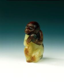 Jade monkey holding a peach, Yuan-early Ming dynasty, China, 13th-15th century. Creator: Unknown