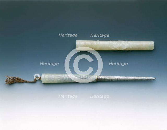 Jade mounted eating dagger with jade scabbard, late Ming dynasty, China, 1600-1644. Artist: Unknown