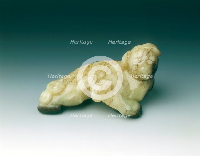 Jade mythical animal with bat, Jin or Yuan dynasty, China, 1115-1368. Creator: Unknown.