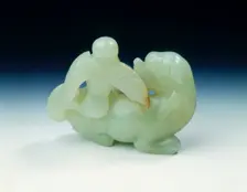 Jade mythological animal with an eagle perched on its back, Ming dynasty, China, 1368-1644. Creator: Unknown