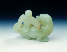 Jade mythological animal with an eagle perched on its back, Ming dynasty, China, 1368-1644