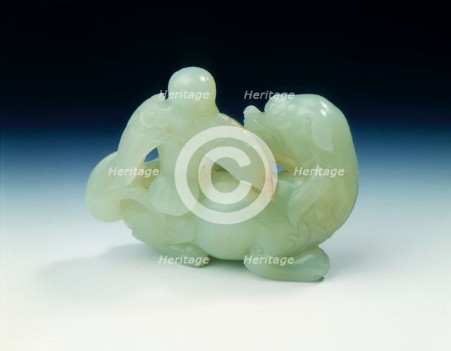Jade mythological animal with an eagle perched on its back, Ming dynasty, China, 1368-1644. Artist: Unknown