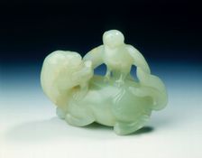 Jade mythological animal with an eagle perched on its back, Ming dynasty, China, 1368-1644