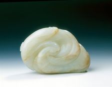 Jade of two catfish with lingzhi on a bed of waves, Qing dynasty, China, 18th century. Creator: Unknown