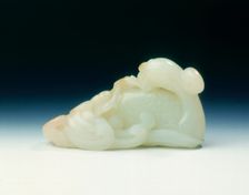 Jade phoenix with peach spray and fungus, Qing dynasty, China, probably first half of 18th century. Creator: Unknown