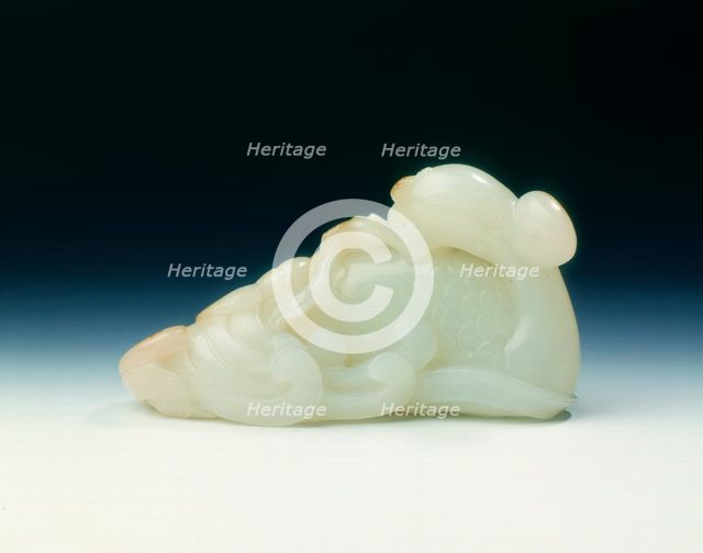 Jade phoenix with peach spray and fungus, Qing dynasty, China, probably first half of 18th century. Creator: Unknown.