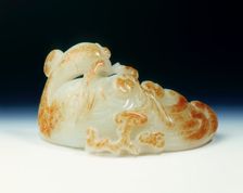 Jade phoenix with peach spray and fungus, Qing dynasty, China, probably first half of 18th century. Creator: Unknown