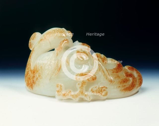 Jade phoenix with peach spray and fungus, Qing dynasty, China, probably first half of 18th century. Creator: Unknown.