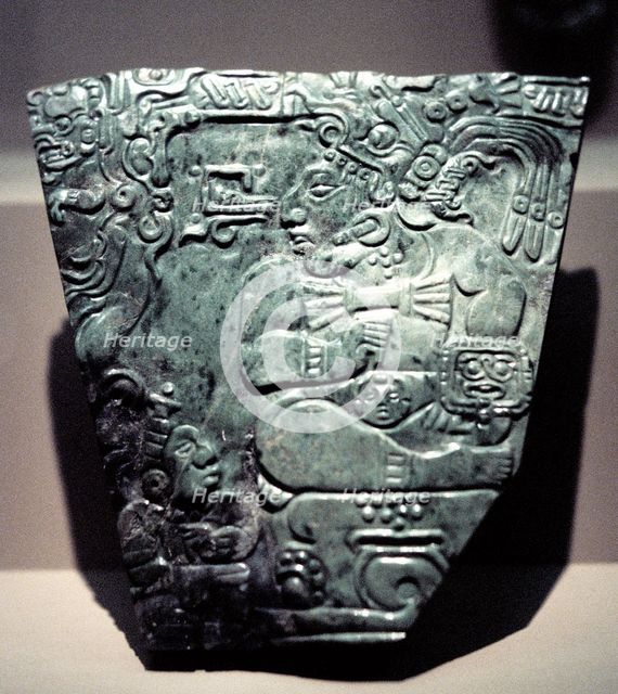 Jade plaque showing a seated Mayan king, 400-800. Artist: Unknown