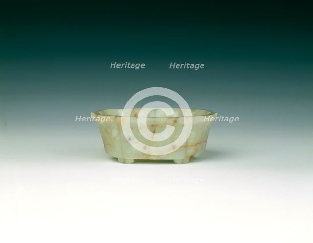 Jade quatrefoil bowl with a sage in landscape, Qing dynasty, China, late 18th century. Creator: Unknown.