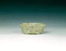 Jade quatrefoil bowl with a sage in landscape, Qing dynasty, China, late 18th century. Creator: Unknown