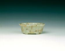 Jade quatrefoil bowl with a sage in landscape, Qing dynasty, China, late 18th century. Creator: Unknown