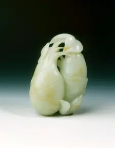 Jade rebus of two arrowroot and a magpie, Qing dynasty, China, 18th century. Creator: Unknown