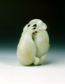 Jade rebus of two arrowroot and a magpie, Qing dynasty, China, 18th century. Creator: Unknown
