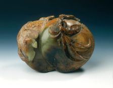 Jade rebus of two peaches and a bat, early Qing dynasty, China, 17th century. Creator: Unknown