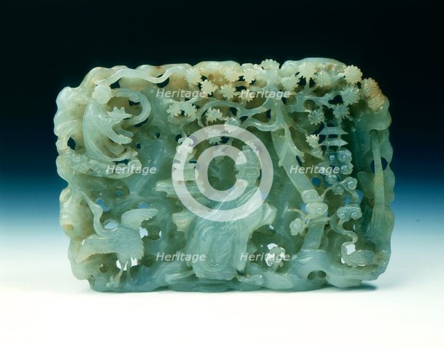 Jade reticulated plaque of Daoist paradise, late Ming or early Qing dynasty, China, 17th century. Creator: Unknown.