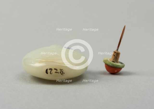 Jade snuff bottle with plum tree and characters on reverse, China, Qing dynasty, 1644-1911. Creator: Unknown.