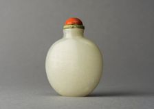 Jade snuff bottle with plum tree and characters on reverse, China, Qing dynasty, 1644-1911. Creator: Unknown