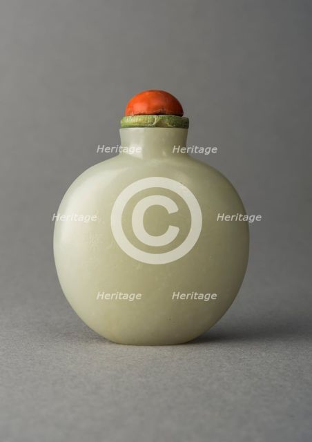 Jade snuff bottle with plum tree and characters on reverse, China, Qing dynasty, 1644-1911. Creator: Unknown.