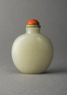Jade snuff bottle with plum tree and characters on reverse, China, Qing dynasty, 1644-1911. Creator: Unknown