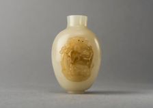 Jade snuff bottle with raised carving of animals, China, Qing dynasty, 1644-1911. Creator: Unknown