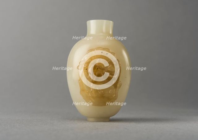 Jade snuff bottle with raised carving of animals, China, Qing dynasty, 1644-1911. Creator: Unknown.