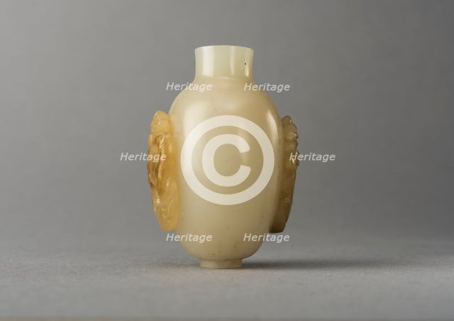 Jade snuff bottle with raised carving of animals, China, Qing dynasty, 1644-1911. Creator: Unknown.