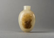 Jade snuff bottle with raised carving of animals, China, Qing dynasty, 1644-1911. Creator: Unknown