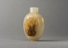 Jade snuff bottle with raised carving of animals, China, Qing dynasty, 1644-1911. Creator: Unknown